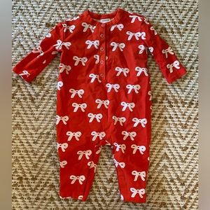 Hanna Andersson NWOT Red Bow baby girl Romper, 6-12 MOS